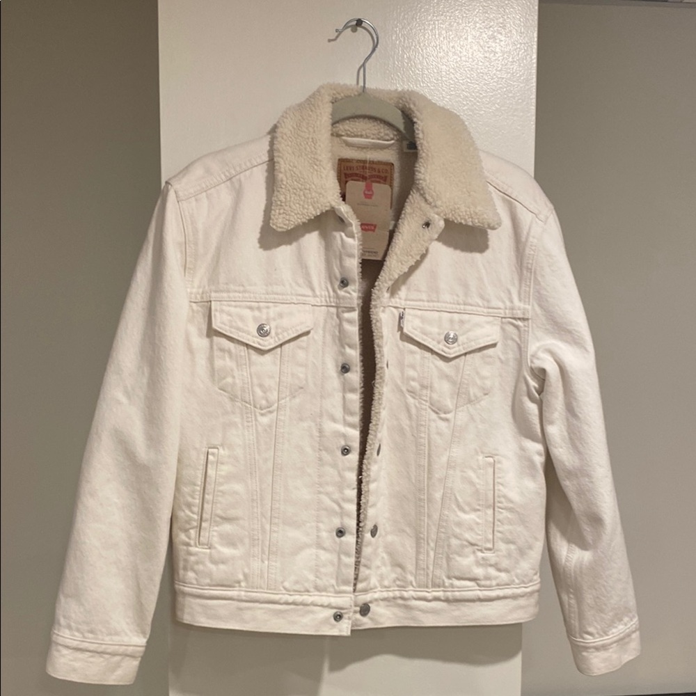 Levi's Cream/White Sherpa Collar Denim Jacket